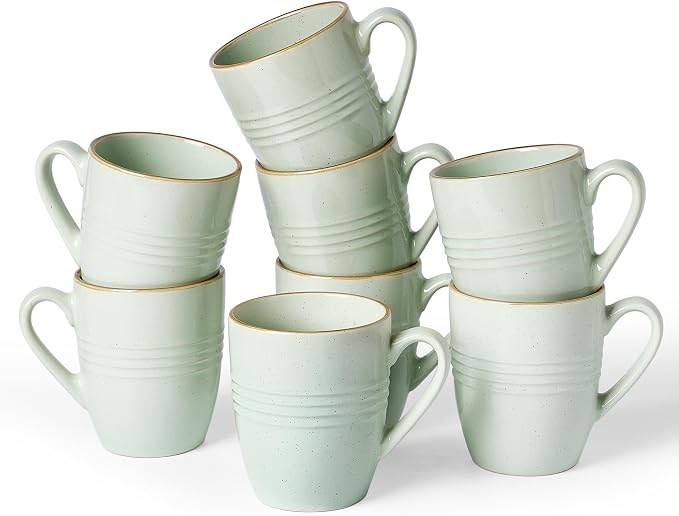 famiware Jupiter Coffee Mugs Set of 8, 13 oz Coffee Mug, Microwave and Dishwasher Safe, Coffee Cups with Handle for Coffee, Tea, Cocoa, Milk, Light Green