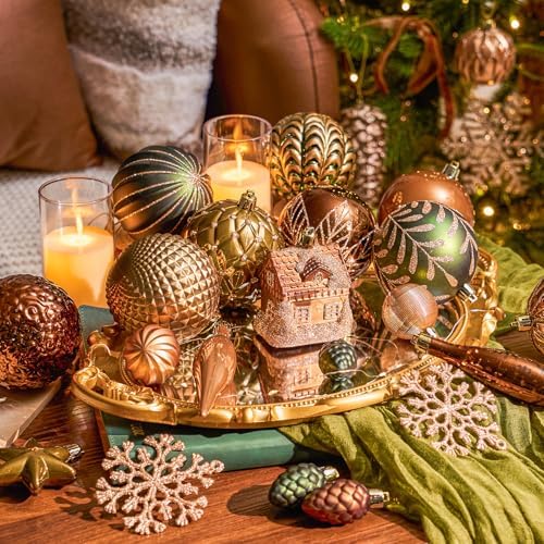 JORNOY 106Pcs Christmas Ornaments Set, Shatterproof Assorted Hanging Baubles Decorations Bulk for Christmas Tree Decorations Home Holiday Party Decor, Earth Tone