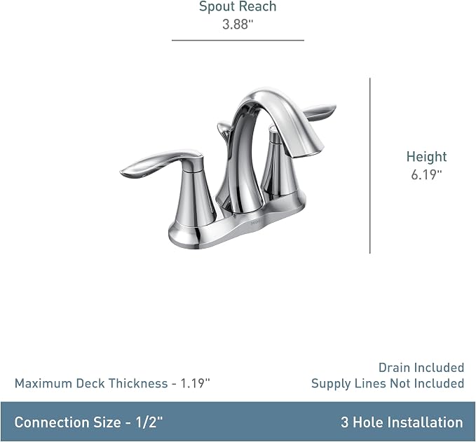 Moen Eva Brushed Nickel Two-Handle 4-Inch Centerset Bathroom Faucet with Drain Assembly, for 3-Hole Sink, 6410BN + Bathroom Single Post Hand-Towel Ring, YB2886BN