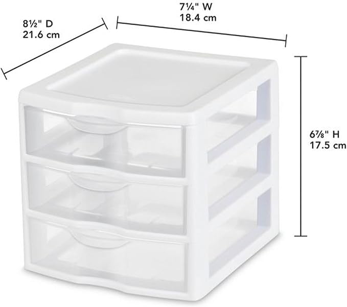 Sterilite 12-Pack Clearview 3-Drawer Cart, Small Plastic Storage Organizer Drawers, White - Organizing Drawer Containers for Bathroom, Closet, Kitchen, and Bedroom