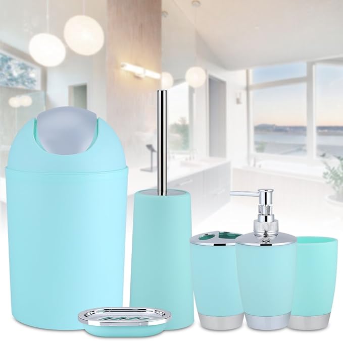YWBL-WH 6PCS Bathroom Accessory Set Soap Dish Cup Toothbrush Holder Toilet Brush Bin Hand Sanitizer Bottle Home Decor with Resin for Bathroom