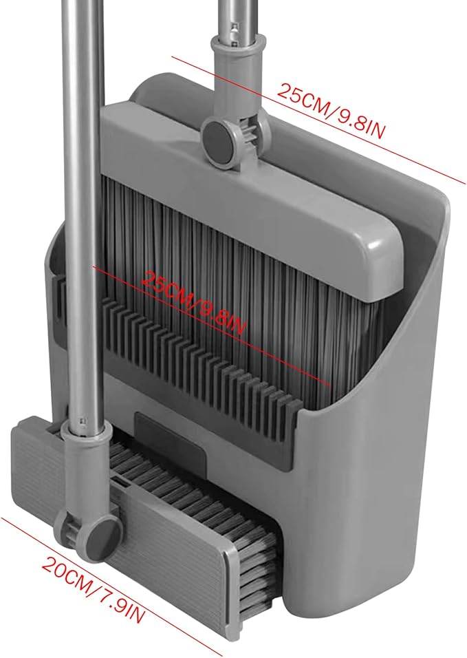 Broom Dustpan 3-in-1 90° Stand up Heavy Duty Dust Pan and Broom Set with Long Handle 180° Rotation for Indoor & Outdoor