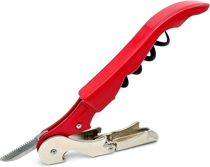 Pulltap's Genuine Classic 500 LEFT-HANDED Waiter's Corkscrew – Double-Hinged Wine Key with Hinged Foil Cutter – Patented Design – Made in Spain – Red (Rojo)
