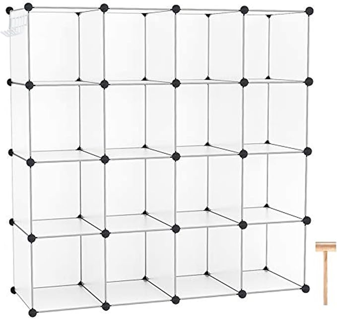 C&AHOME 16 Cube Storage Organizer Cube Shelves Units Storage Cubes, White | Plastic DIY Closet Organizer, Stackble Modular Closet Storage Shelves Ideal for Home, Bedroom, 48.4" L × 12.4" W × 48.4" H