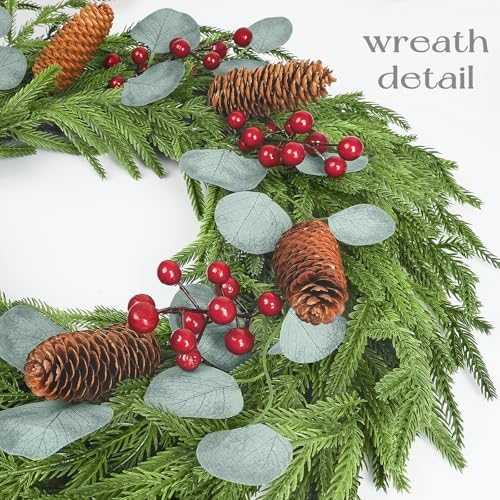 Christmas Decorations, 22 Inch Norfolk Pine Wreath with Pine Cones, Berries