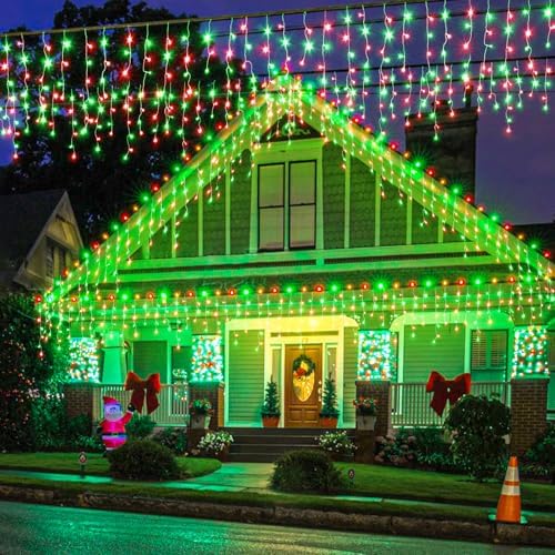 66FT Icicle Lights for Outside 640 LED Red and Green Christmas Lights