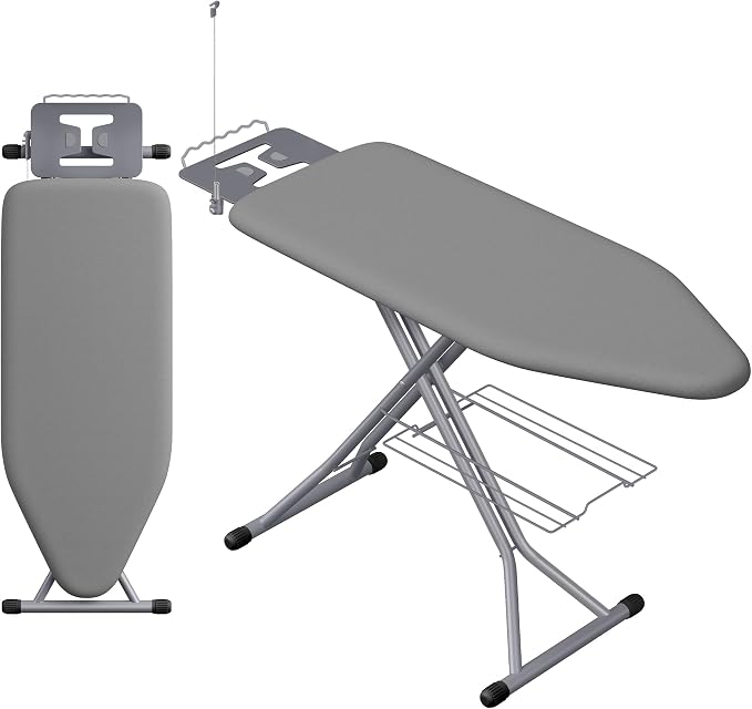 SONGMICS Folding Ironing Board Extra Wide, 18x49, 7-Level Adjustable Height Iron Board with Iron Rest, Cord Holder, Storage Rack, Steel, for Laundry Room, Gray, Borix Collection ULLB010GD01S