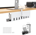 Syeeiex 17" Under Desk Cable Management Tray, No-Drill C-Clamp & Screw Mount, Heavy Duty Metal Cord Organizer with Cable Ties, for Office Home Workspace, White