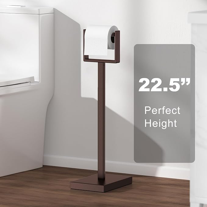 Bronze Toilet Paper Holder Stand，Stainless Steel Toilet Paper Holder Free Standing，Stable Weighted Base Floor Tissue Roll Holder for Bathroom，Modern Pivoting Toilet Paper Stand