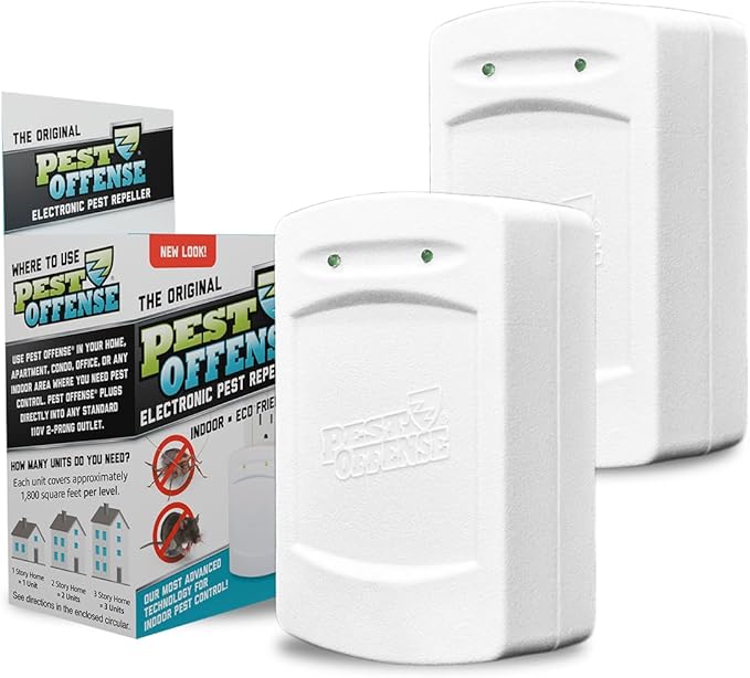 Upgraded PEST OFFENSE New Look Electronic Pest Repeller for Indoor Pest Control of Mice, Rats, Rodents, Roaches for Home, Office, Business, Garage, Warehouse