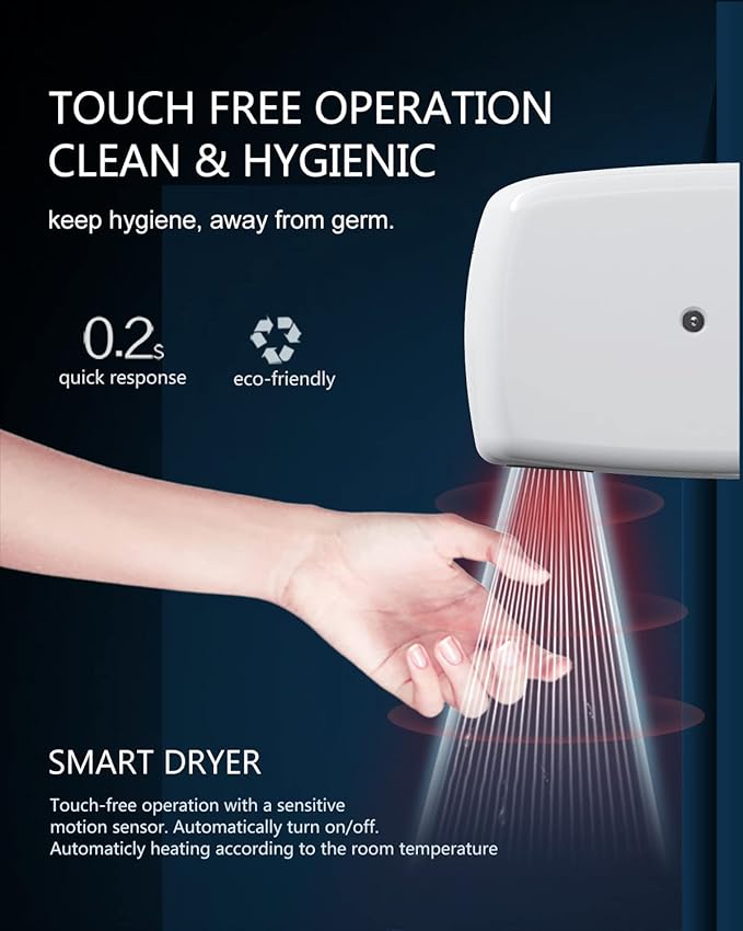 JETWELL High Speed Commercial Automatic Hand Dryer - Heavy Duty Stainless Steel Hand Dryer - Warm Wind Hand Blower