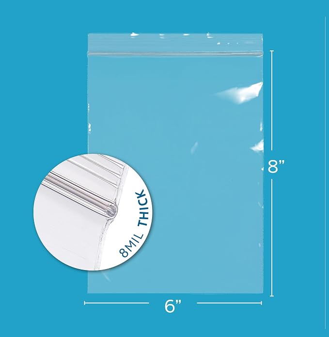 GPI - 6" x 8" Ultra Heavy-Duty Zip Bags, 8 Mil Extra-Thick Reclosable Puncture-Resistant Plastic Zipper Baggies, Resealable Poly Zip Top Bag for Construction, Tools, Screws & Sharp Objects. 100 Count