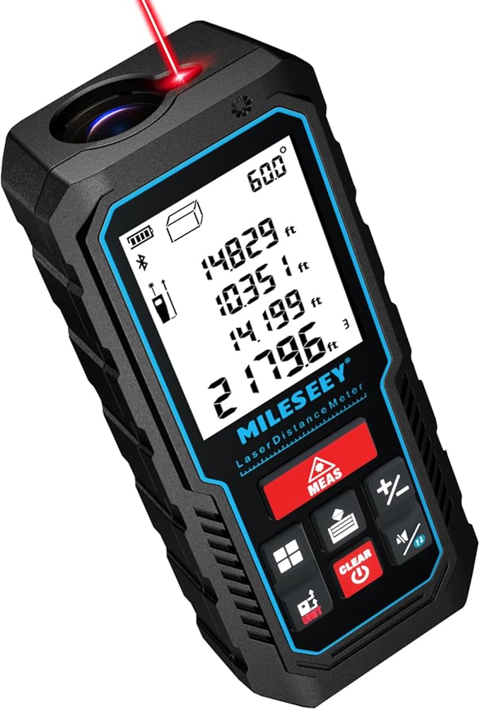 MILESEEY Laser Measurement Tool, 229Ft Laser Measure with Digital Angle Level, Laser Tape Measure with Phone App, Record Data and Make Your own Sketch Support Hand-Drawn Plan/Draw on Picture