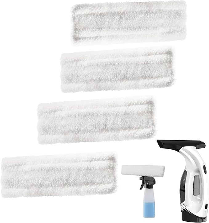 Microfiber Window Cleaning Refill Replacement - 4 Pack Reusable Pads, Compatible with Window Vacuum Squeegee Cordless, Multi-Purpose Scrubbing Tool Refill for Window Glass Cleaning Tools (White Cloth)
