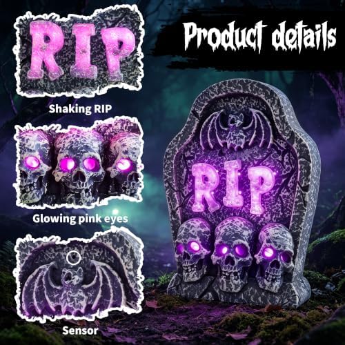 16" Halloween Animated Shaking RIP Tombstone Decor with Creepy Sound