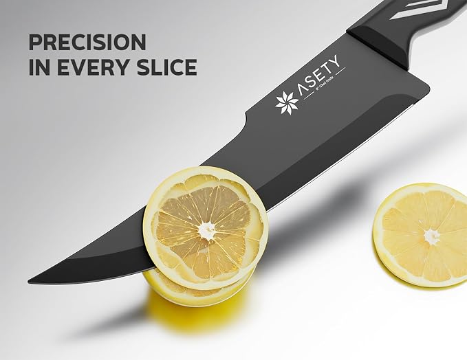 ASETY Kitchen Knife Set, 15 PCS Knife Block Set, Dishwasher Safe, White | Razor Sharp Knives, Wood Knife Block with Built-In Sharpener, Stainless Steel, Ergonomic Handle, Elegant Box for Men Women