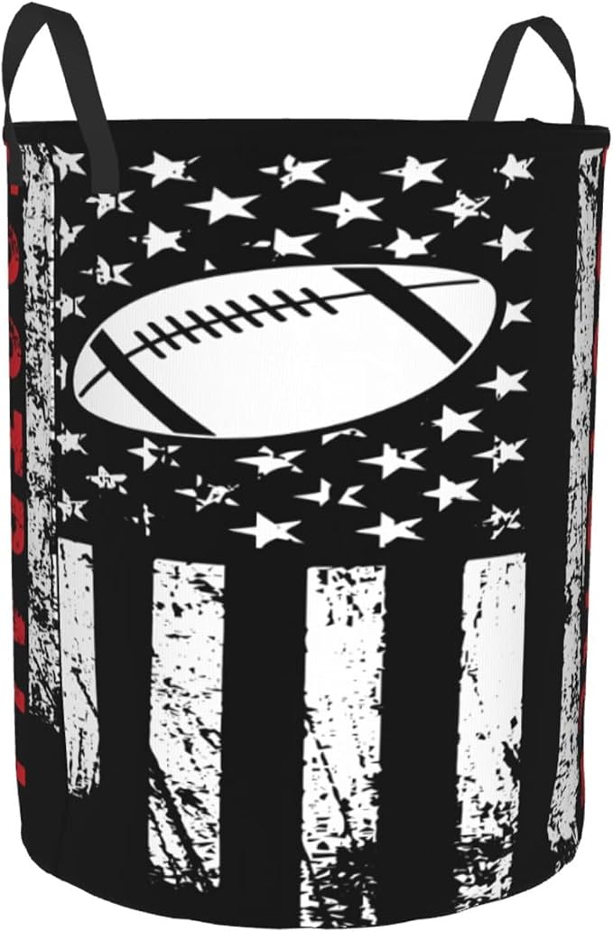 Football American Flag Sport Laundry Hamper Laundry Basket Circular Hamper Dirty Clothes Storage with Handles