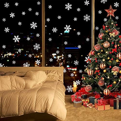 LUDILO 135Pcs Christmas Decorations Window Clings Snowflakes Window Decals