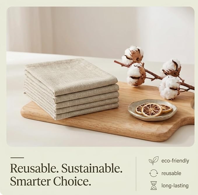 Urban Villa Harvest Kitchen Towels Premium Quality 100% Cotton Solid Kitchen Towels Set of 6 Ultra Soft Size 20X30 Inches Chambray Beige/White Color Kitchen Towel Highly Absorbent Kitchen Towels