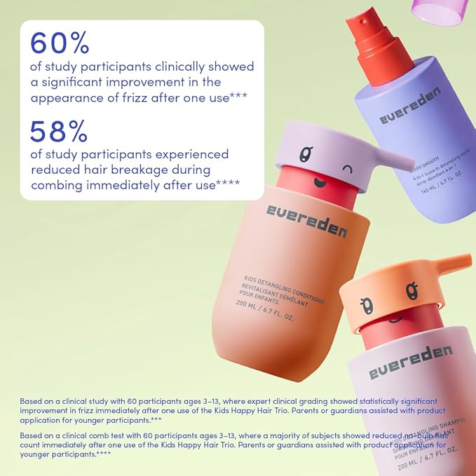 Evereden Kids Bathtime Trio: Hair Detangling Shampoo & Conditioner Set + Cloud Body Wash - Clean & Vegan Kids Haircare Set Paired With Fun Foaming Body Wash - No Sulfates, Paraben, or Phthalate