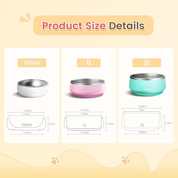 Pawaii Small Dog Bowl, 12 oz Stainless Steel Food and Water Bowl, 1 Pack | Double-Wall Design,Smooth Open Bowl Design,Easy-Rinse Interior,Wide Bowl Opening,For Cats and Small Pets
