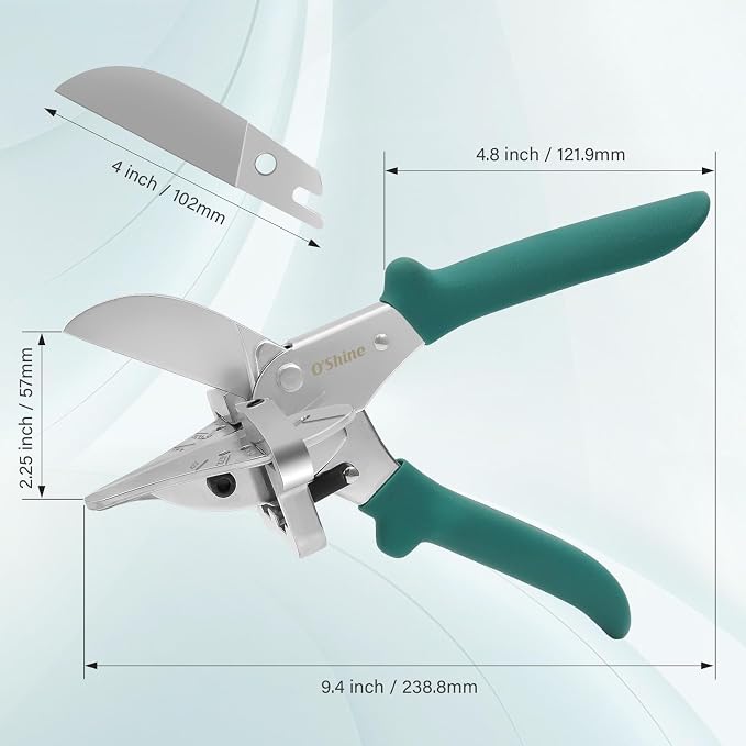O'Shine 22.5 Degree Long Handle Miter Shears, 22.5 45 & 90 Degree Multi Angle Base Shoe Cutter with 30% Effort Saving, Hand Trim Cutter for Shoe Molding & Quarter Round, 1 Extra Replacement Blade