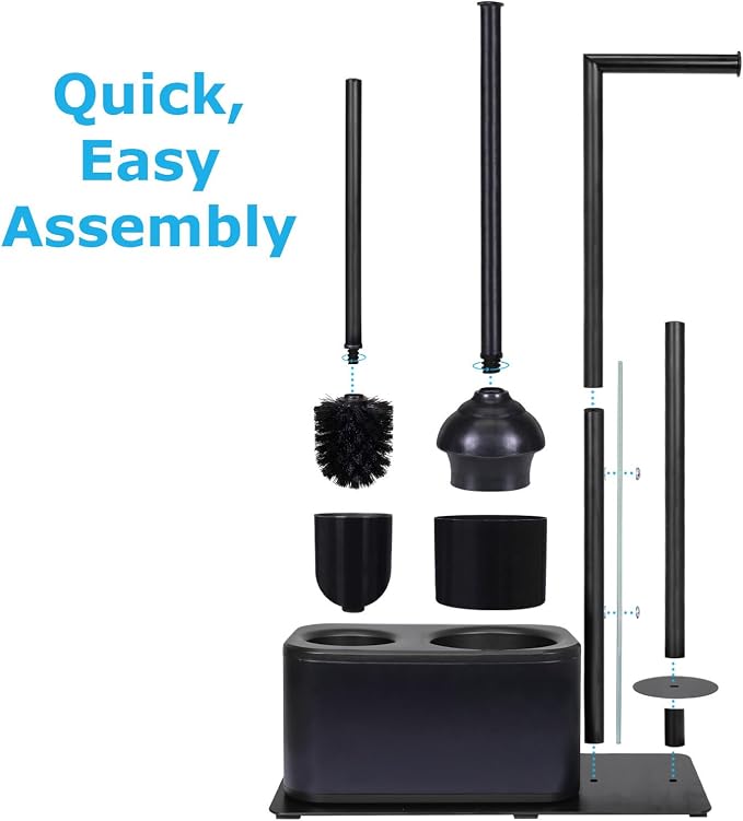 Blue Donuts Modern Bath Set for Bathroom Organization, All in One Toilet Brush, Toilet Plunger, Toilet Paper Holder Stand and Toilet Tissue Paper Storage All in One Combo.