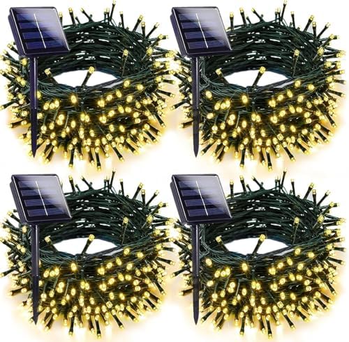 Solar Christmas Lights Outdoor 4 Pack 152FT 400LED String Lights Warm White