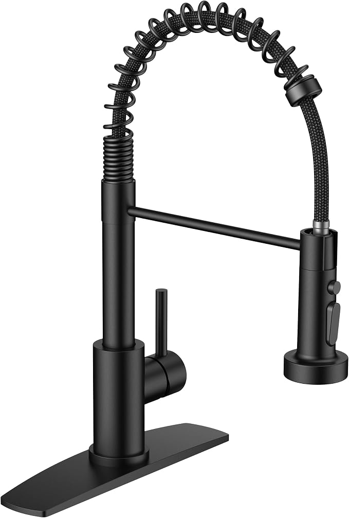FORIOUS Black Kitchen Faucet, Stainless Steel Single Handle | Classic Commercial Kitchen Sink Faucet with Sprayer, Suitable for Outdoor Laundry Rv Bar, with Deck Plate for 1 or 3 holes