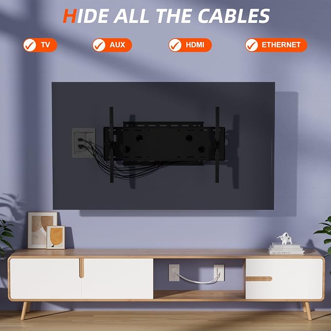 in Wall Cable Management Kit,TV Cable Hider Wall Kit with Brush Wall Plate and 9.8FT Cord,2 AC Outlets,Recessed Outlet Box for Wall Mount TV Home Theater Setups Cords Organizer