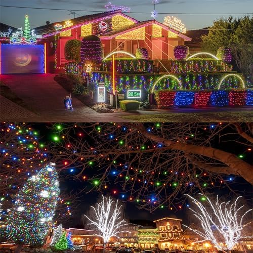WATERGLIDE 1000 LED Christmas String Lights, 328 FT Green Wire LED Decorative Fairy Lights with Remote & 8 Modes, Waterproof for Outdoor Xmas Holiday Party Garden Wedding Home Decor, Multicolor