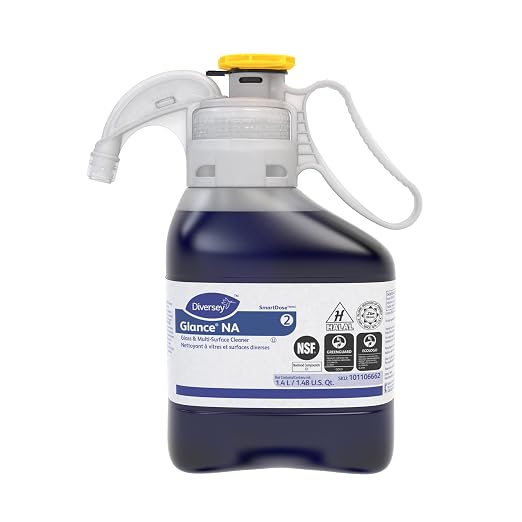 Diversey Glance NA Glass & Multi-Surface Cleaner, SmartDose, 1.4 L | Streak Free, Ammonia Free, Quick Drying, Glass Cleaner, Mirrors, Chrome, Stainless Steel, Multi-Purpose Cleaner