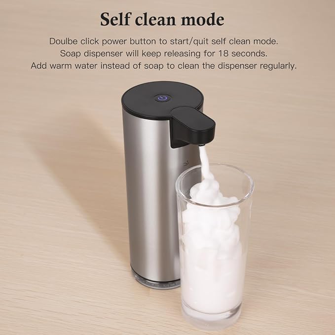 LAOPAO Automatic Soap Dispenser, Rechargeable Stainless Steel Foaming Soap Dispenser Touchless for Bathroom Auto Hand Soap Pump for Kitchen, Xmas Gift,9oz