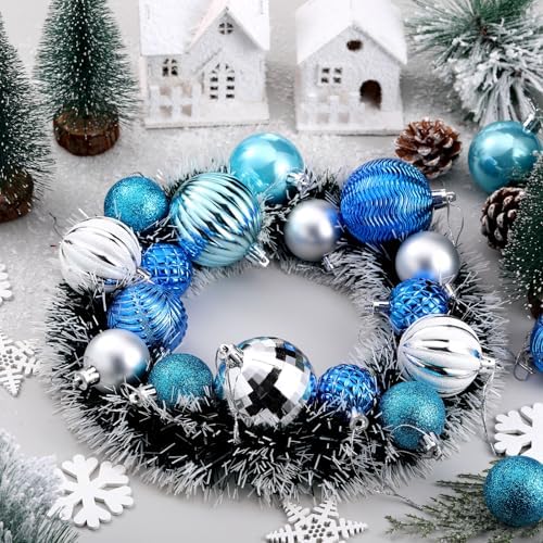 Lunmon 64 Pcs Blue and Silver Christmas Balls Ornaments Glitter Xmas Bulbs