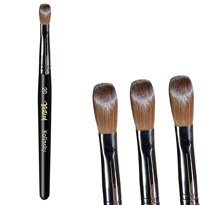 Yasterd Acrylic Nail Brush 100% Kolinsky Acrylic Brushes for Nails Size 20 Oval Crimped Shaped Nail Brushes for Acrylic Application Black Wood Handle Professional Nail Art Powder Brush Manicure Tool
