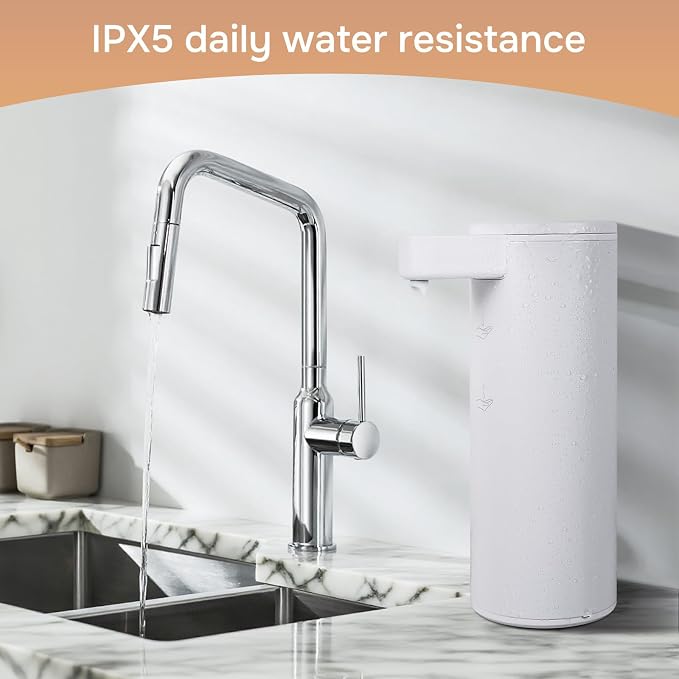 Automatic Soap Dispenser Stainless Steel with Sensor Infrared Soap Dispenser Electric IPX5 Waterproof USB-C Charging Motion Sensor for Kitchen & Bathroom, 9oz (White)