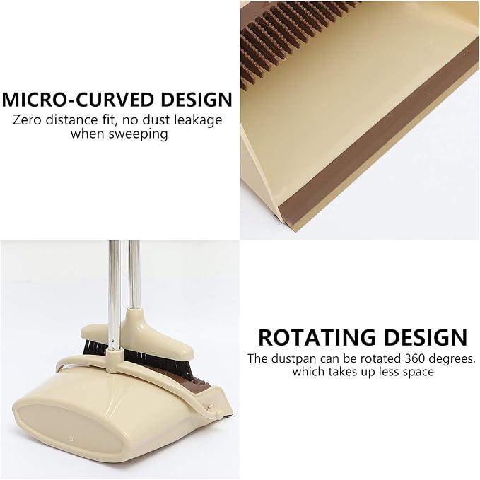 Wakauto 1set Broom and Dustpan Kit Cleaning Tool for Hair Removal for Indoor and Outdoor Use Fits Tight Spaces