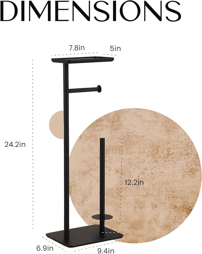 Day Moon™ - Toilet Paper Holder - Modern Roll Holder for Bathroom - 1 Pack - Free Standing - with Shelf, Black