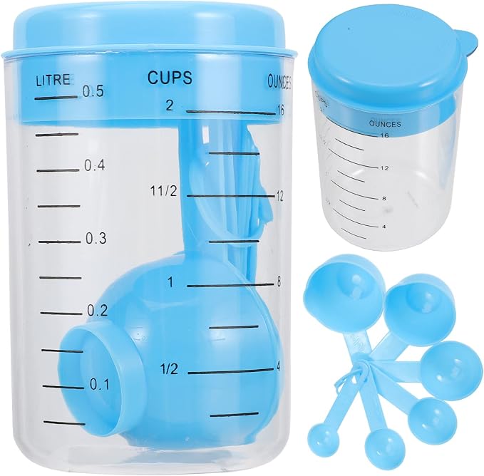Measuring Cups and Spoons Set 2 Sets 500ml and Dry Measuring Cups Measure Spoons Kitchen Gadgets for Cooking Baking Sky-Blue(Color:Sky-Blue) (Sky blue)
