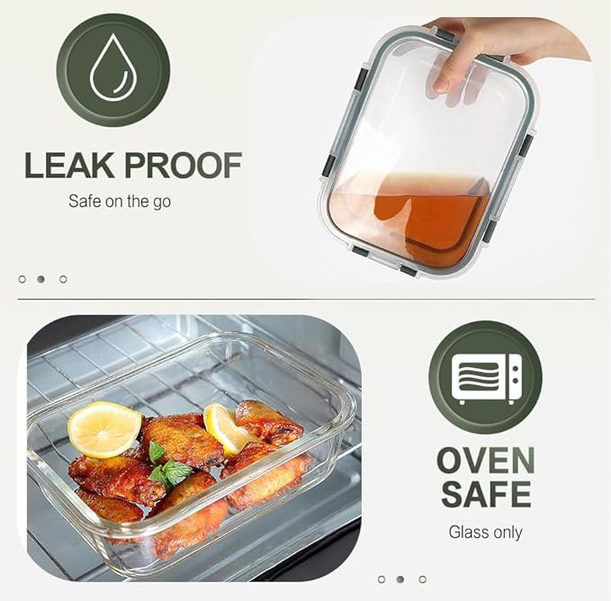 10 Packs 30 oz Glass Meal Prep Containers with Lids | Glass Food Storage Containers with Lids, Airtight Lunch Bento Boxes, Microwave, Freezer and Dishwasher, Gray