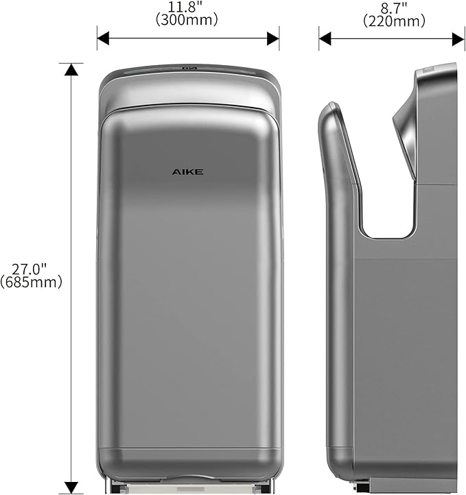 AIKE HEPA Filtered Vertical Hand Dryer Premium, 110-130V Silver Model AK2005H