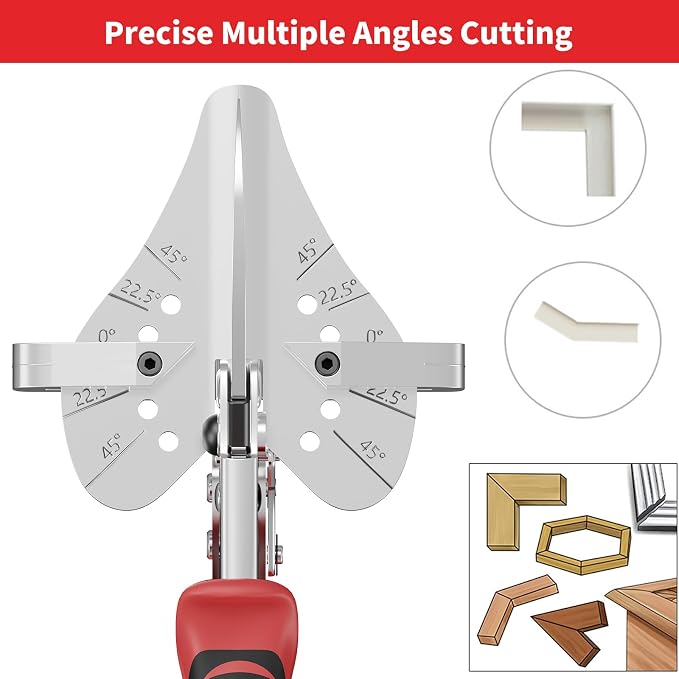 GARTOL Ratchet Miter Shears 22.5°–135° Adjustable; Precision Angle Cutter with Spare SK5 Blade for Quarter Round, Shoe Molding, PVC, MDF & Soft Wood; Labor-Saving Trim Tool with Safety Lock