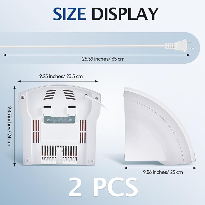 Rossesay 2 Pcs Electric Hand Dryer Commercial Compact Air Wiper Automatic Hand Air Dryer for Dry Machine Wall Business Home Household Restroom Office Mall, 110v,1200W(White)