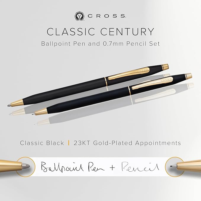 Cross 250105 Classic Century Ballpoint Pen & Pencil Set, Black | 23 Kt. Gold Accents