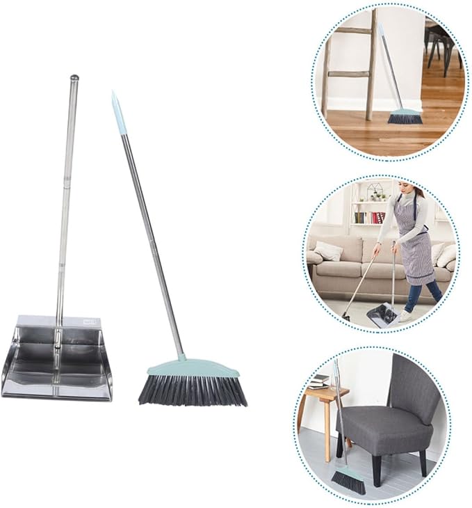 COLLBATH 1set Broom and Dustpan Kit Long Handle Lightweight Floor Cleaning Tools for Home and Office No Bend Design for Efficient Sweeping and Dust Collection