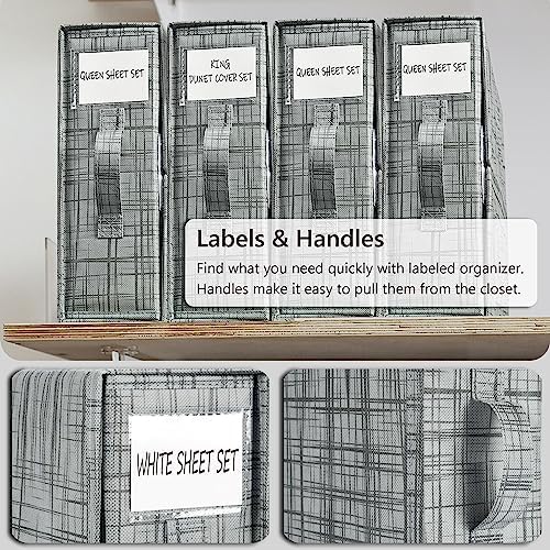 SUOCO SheetCube Bed Sheet Organizers and Storage 4 Pack, Foldable Linen Closet Organizer, Bedding Folder Storage Box Container for Blanket, Duvet Cover Set, Bed Sheet Set - Pattern Grey