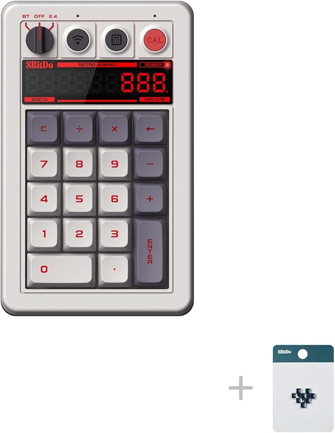 8Bitdo 18 Keys Retro Mechanical Numpad, Supports PC Numpad & Standard Calculator Mode, Hot-swappable, PC Calculator Shortcut Button, Bluetooth/2.4G/Wired Numpad for Windows and Android - N Edition