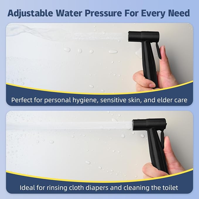 Vayzluiy Handheld Toilet Bidet Sprayer for Toilet-Adjustable Water Pressure Control with Bidet Hose for Feminine Wash, Stainless Steel Brushed Nickel Cloth Diaper for Baby Wash (Matte Black, 1)