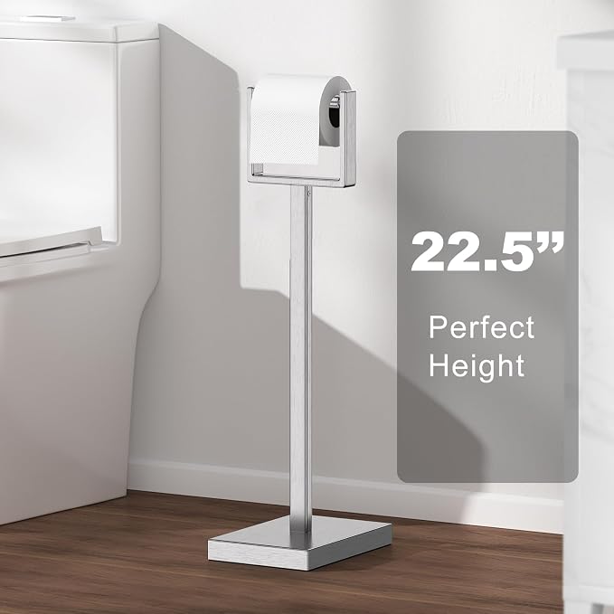 Nickel Toilet Paper Holder Stand，Stainless Steel Toilet Paper Holder Free Standing，Stable Weighted Base Floor Tissue Roll Holder for Bathroom，Modern Pivoting Toilet Paper Stand