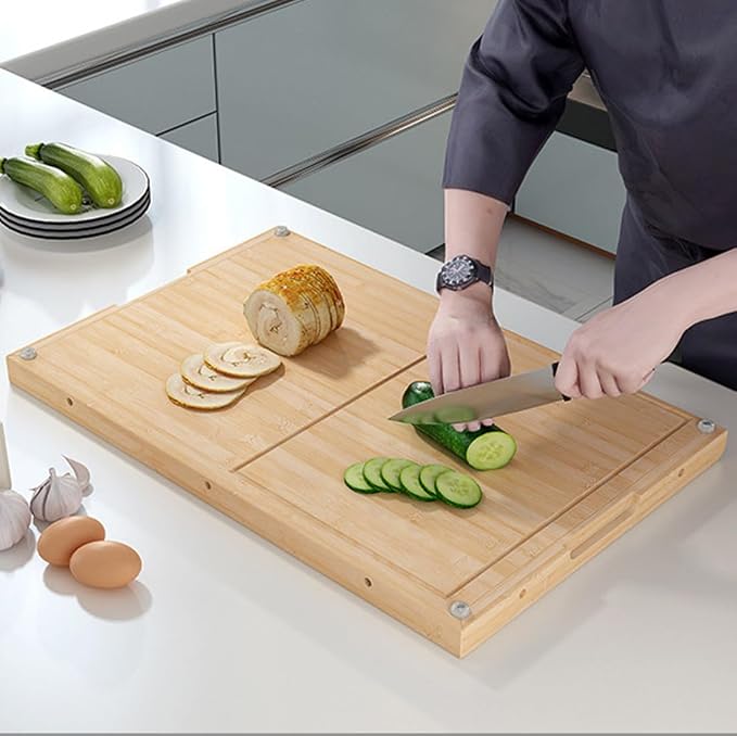 Bamboo Cutting Board Double Sided 28” x 18” with Juice Groove, Large Wooden Cutting Boards for Kitchen, Wood Chopping Board with Side Handles for Fruit, Meat, Kneading Dough